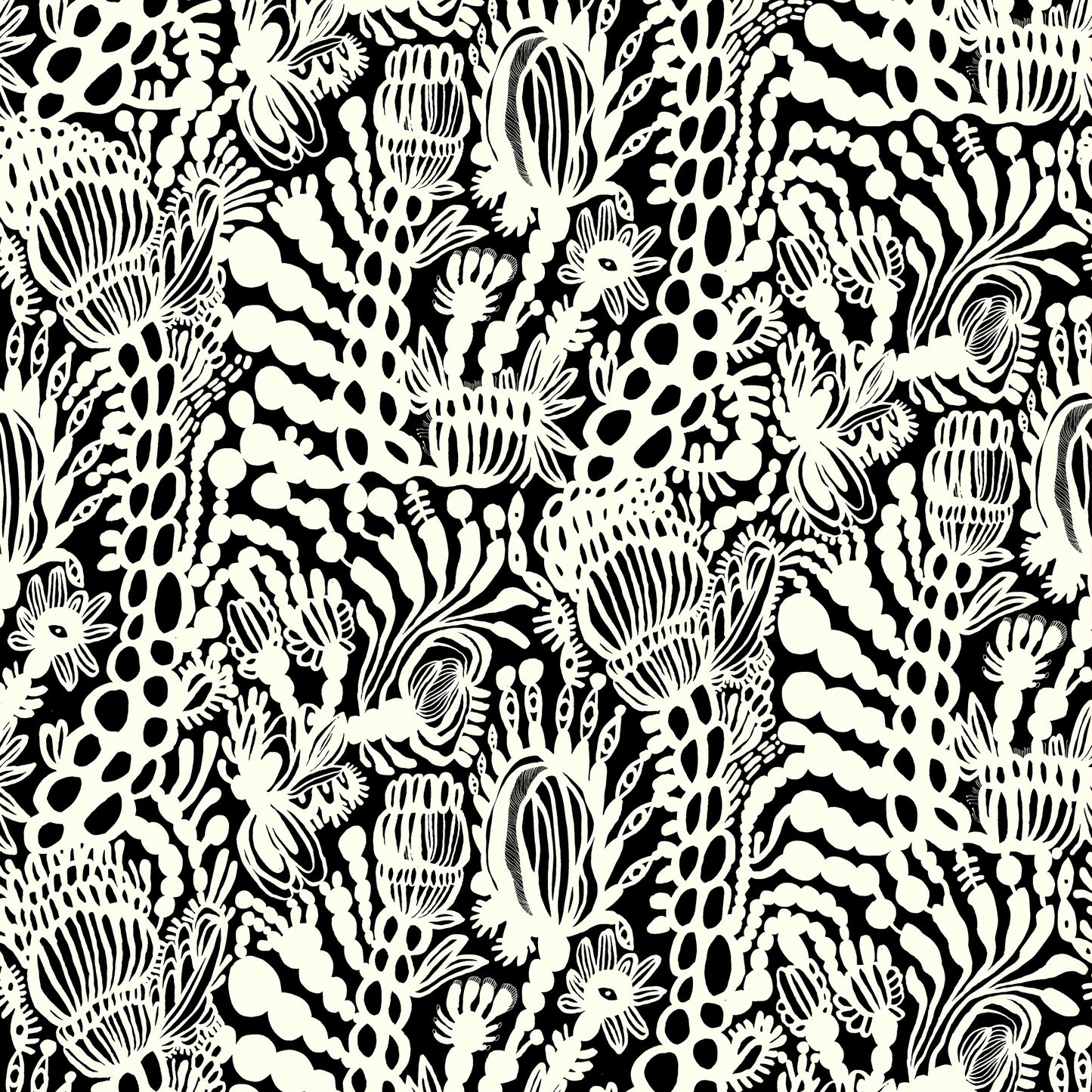 Textile Floral, White/Black
